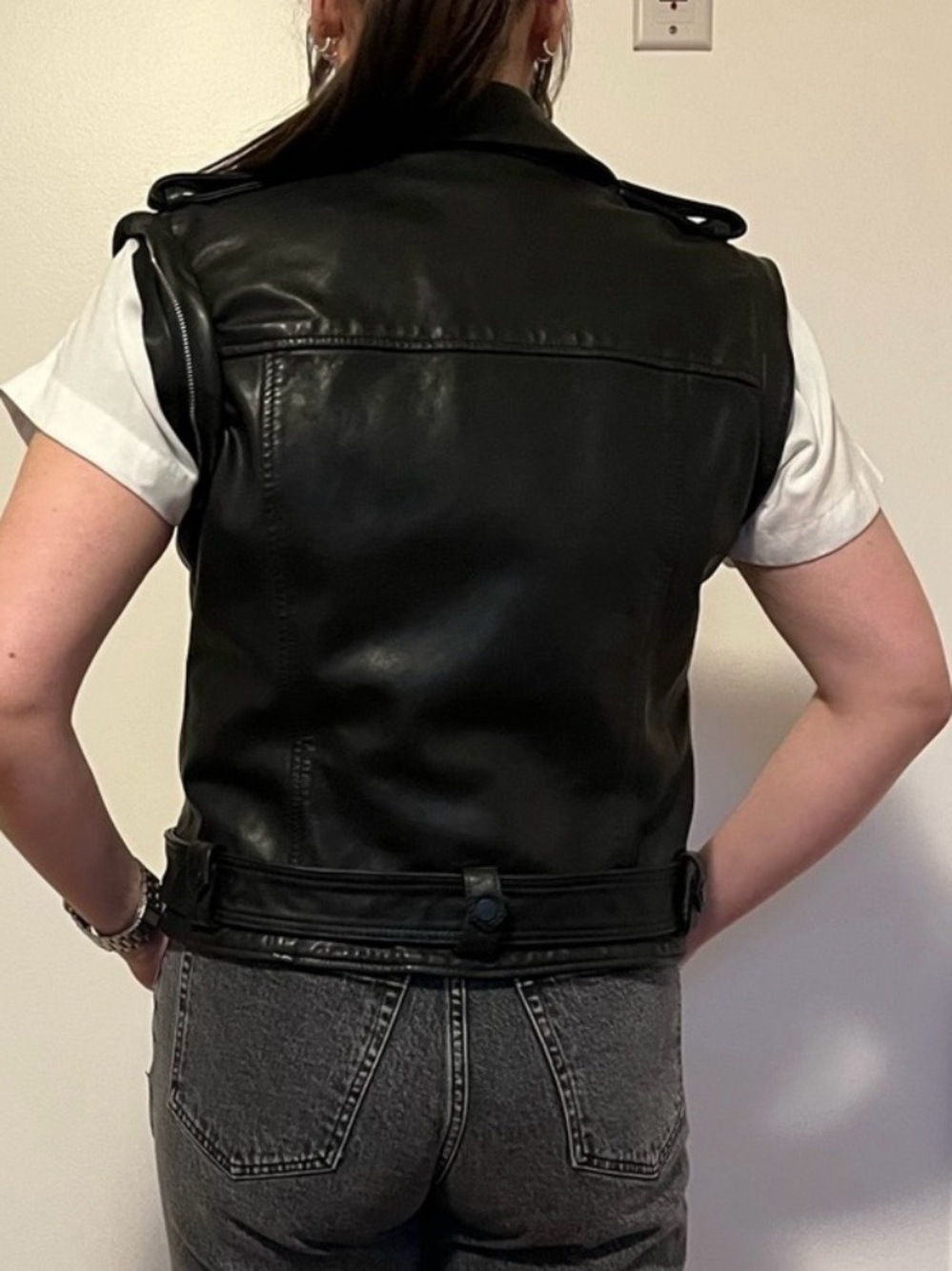 AllSaints Black Leather Biker Jacket 2 in 1 - Picture 10 of 14